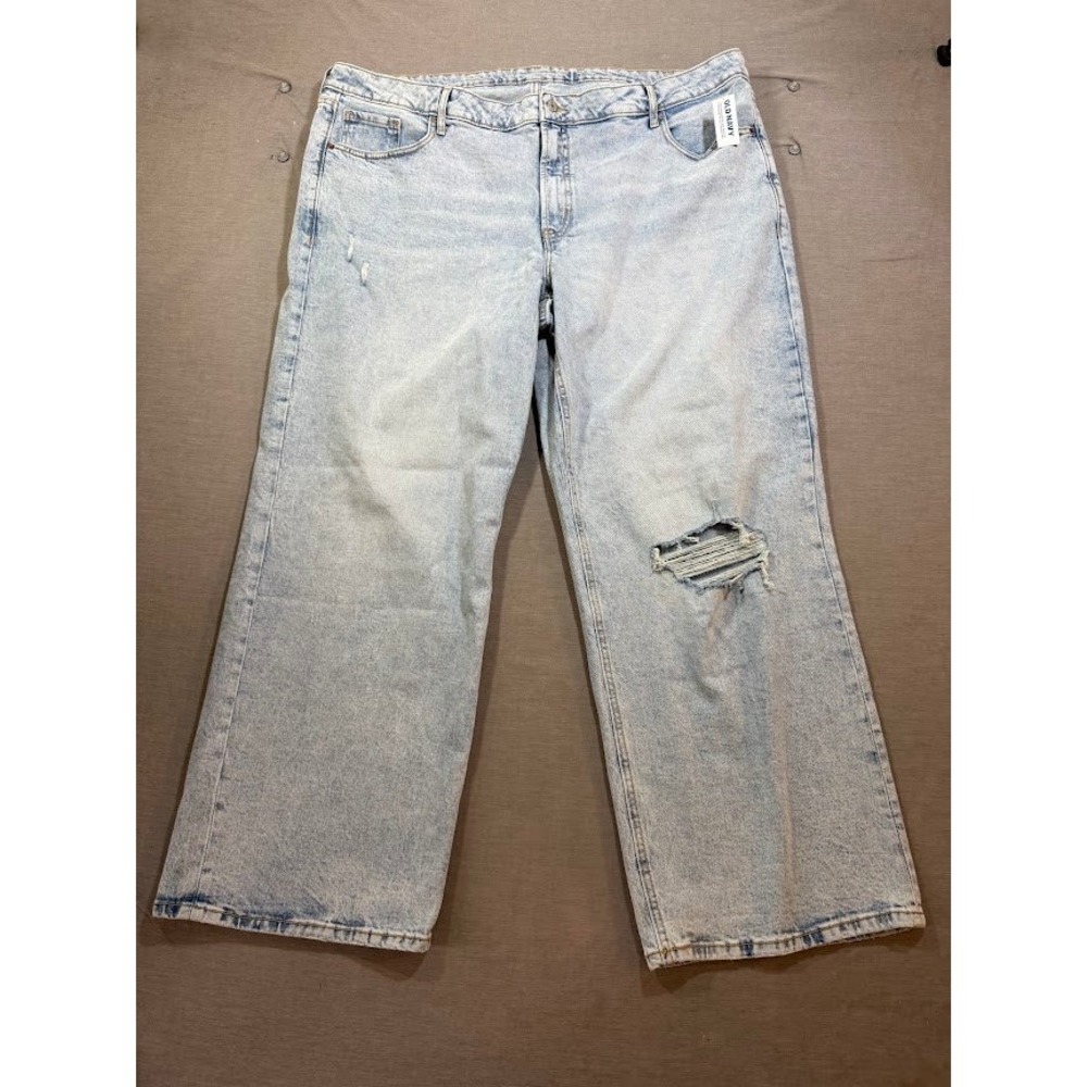 Old Navy Mid Rise Wide‎ Leg 24 Distressed Light Wash Denim Jeans Women 46X31.